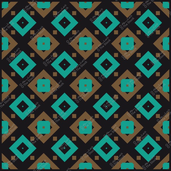 نمط هندسي مكرر بألوان زرقاء وبنية وسوداء يتكون من مربعات وأشكال متداخلة.