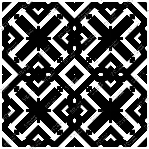 نمط هندسي متماثل بالأبيض والأسود يحتوي على أشكال مربعة ومتقاطعة.