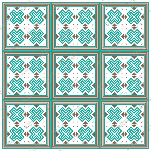Geometric tile design featuring blue and brown geometric patterns.