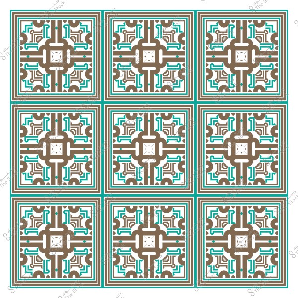 تصميم بلاط زخرفي بتفاصيل هندسية بنية وخضراء