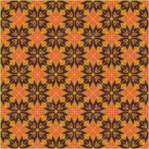 نمط هندسي بألوان برتقالية وزهرية على خلفية بنية داكنة.