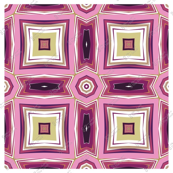 Geometric pattern with overlapping shapes in pink, olive, white, and purple.