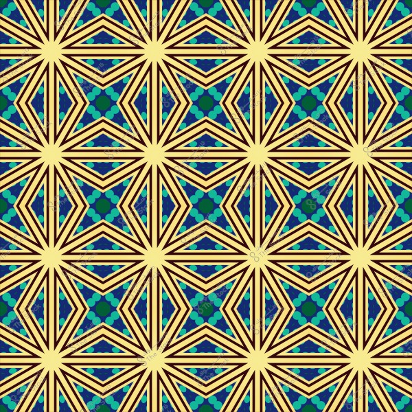 نمط هندسي ملون بأشكال نجمية متكررة باللونين الأزرق والبيج مع تفاصيل داكنة.