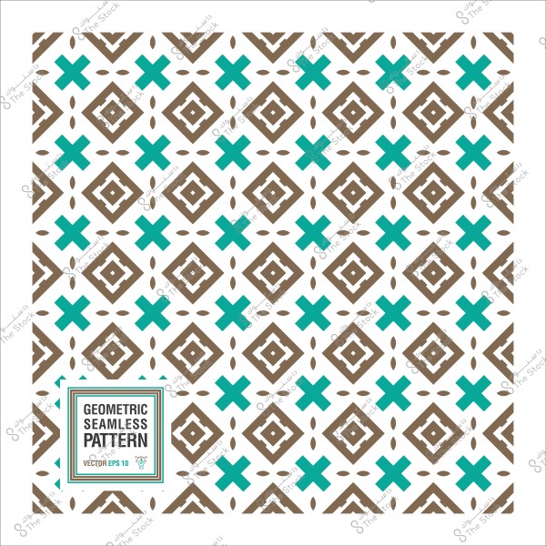 نمط هندسي متكرر بالألوان البنية والفيروزية مكون من مربعات ودوائر.