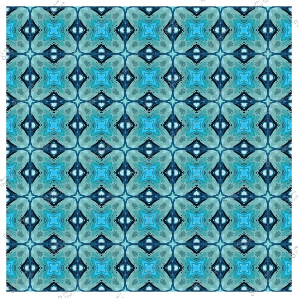 Symmetrical geometric pattern with blue and green colors resembling decorative tiles.