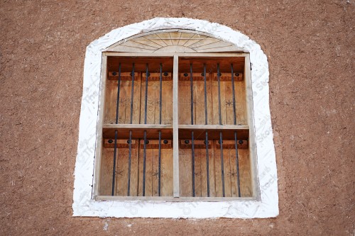 wooden window on mud house in Shaqra, Riyadh, Saudi Arabia