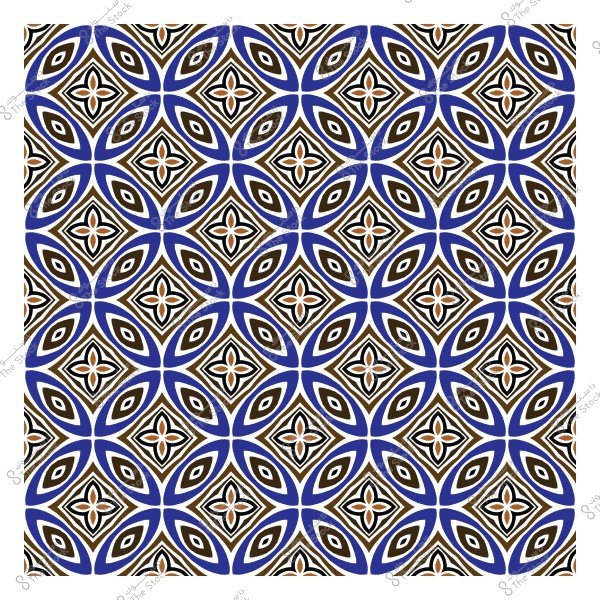 Geometric pattern design with blue and orange colors and geometric shapes.