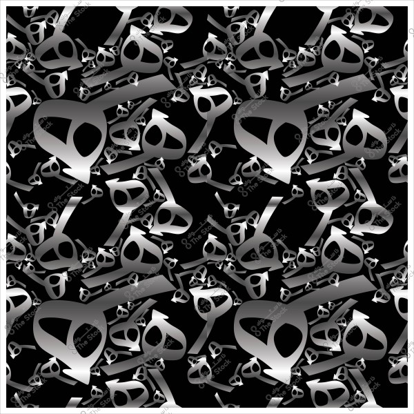 نمط متكرر لجماجم فضية على خلفية سوداء.