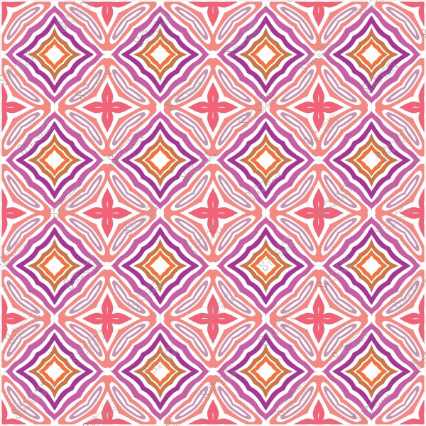 A decorative pattern with repeated geometric shapes in pink, purple, and orange colors.