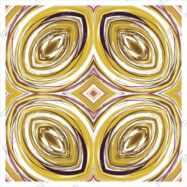 نمط تجريدي بخطوط دائرية وأشكال ماسية باللون الذهبي والأبيض والبني.