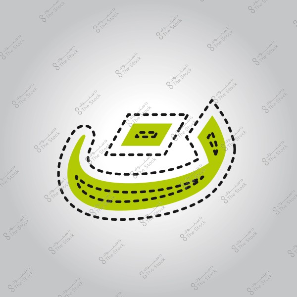 أيقونة تصميم ثلاثية الأبعاد للمجلد بلون أخضر مع خطوط متقطعة على خلفية رمادية.