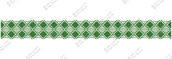 A decorative pattern featuring geometric shapes in green. The design consists of a series of diamonds connected by horizontal lines. Each diamond contains an internal pattern of triangles with varying shades of green, adding visual depth to the design. The pattern is repeated regularly across part of the image.