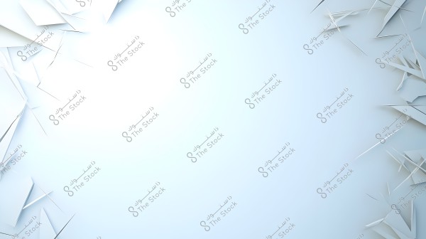 An abstract background with blue and white colors featuring sharp shapes and intersecting lines on the edges. The composition creates a three-dimensional effect with subtle shadows.