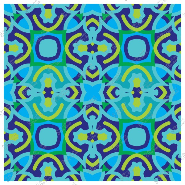 نمط هندسي ملون بألوان الأزرق والأخضر مع تصميمات متكررة تشبه الفسيفساء الإسلامية.