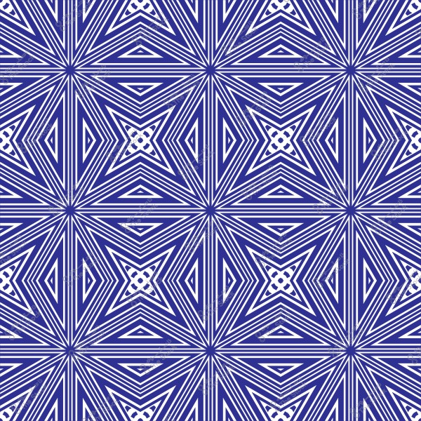 A geometric pattern in blue and white, featuring repeating stars and intersecting lines that form triangular shapes. The design creates a visually intricate and interlocking effect.