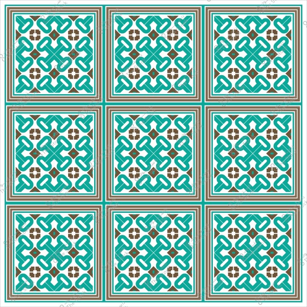 Geometric pattern with repeating blue and brown shapes.