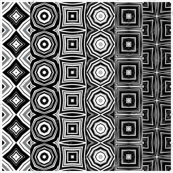 نمط هندسي أبيض وأسود مكون من أشكال متعددة الأضلاع والمربعات متكررة بأشكال متداخلة.