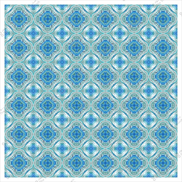 نمط هندسي مكرر بألوان زرقاء وخضراء مع أشكال معقدة تشبه الفسيفساء.