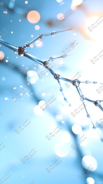 An image depicting a three-dimensional molecular structure with a transparent and modern design, set against a bright blue background with blurred light effects that create a sparkling and shimmering appearance.