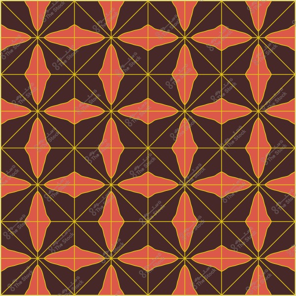 نمط هندسي متكرر بأشكال ماسية وألوان برتقالية وبنية, مكون من خطوط صفراء رفيعة.