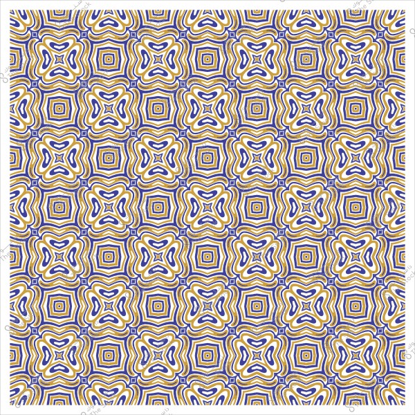 Repetitive geometric pattern with interlocking shapes in yellow, blue, and purple colors.
