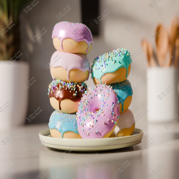 DONUTS on a plate with color and Sprinkels