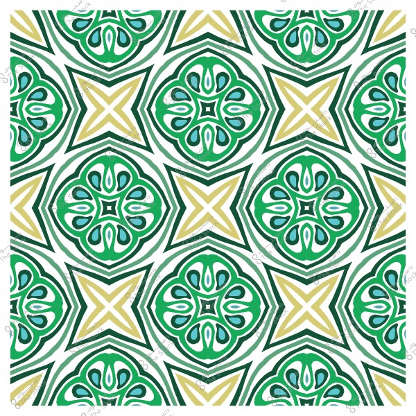 نمط زخرفي أندلسي بأشكال هندسية باللونين الأخضر والذهبي