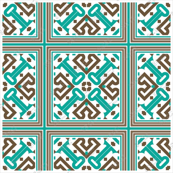 تصميم هندسي متماثل بنمط إسلامي بألوان تركواز وبني وأبيض.