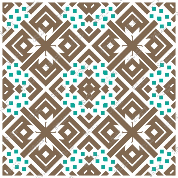 نمط زخرفي هندسي باللونين البني والفيروزي مع أشكال مربعة.