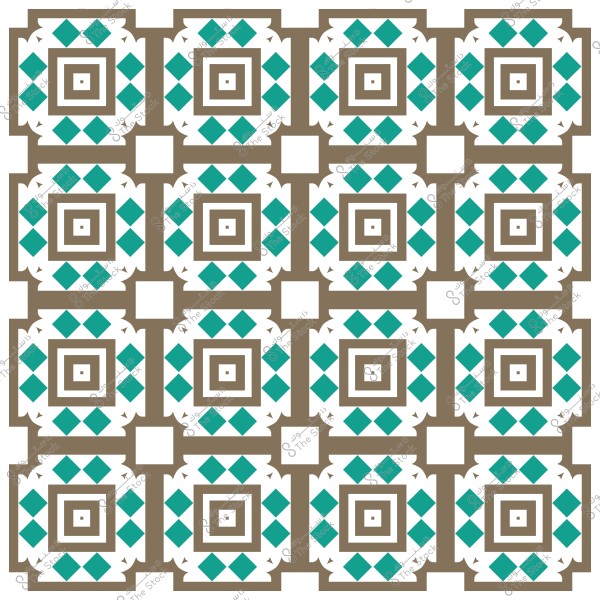 Geometric pattern design featuring square and diamond shapes in light brown and green on a white background.