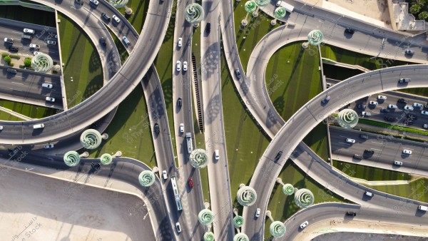 Riyadh Metro's elevated line and train tracks freeway video