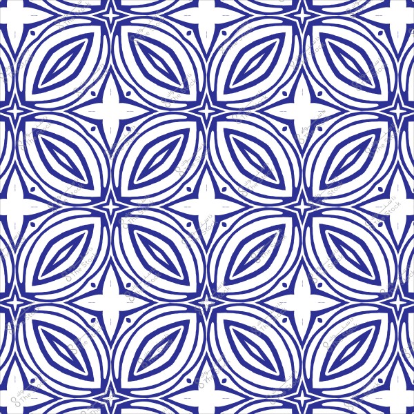 نمط هندسي بأشكال بيضاوية وزخارف متكررة باللونين الأزرق والأبيض.