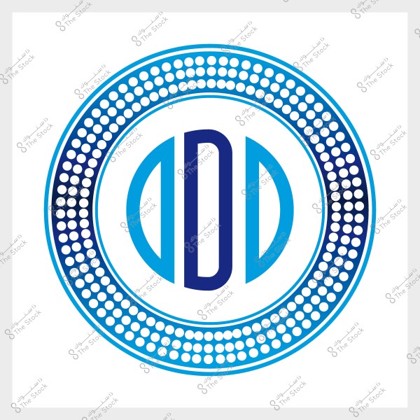 شعار دائري يتضمن حروف مكررة \"D\" باللون الأزرق, محاط بنمط من النقاط الزرقاء.