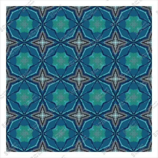 Geometric decorative pattern with blue and green colors featuring repeating star shapes.