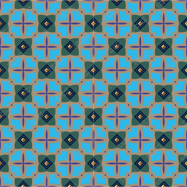 نمط زخرفي هندسي بألوان الأزرق والبنفسجي والأخضر.