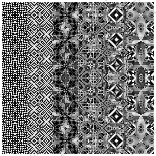 صورة تتضمن أنماطًا هندسية معقدة بأشكال متماثلة ومتنوعة بالأبيض والأسود.