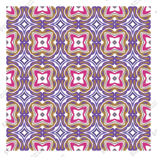 Geometric design with purple, pink, and gold colors in a repeating pattern.