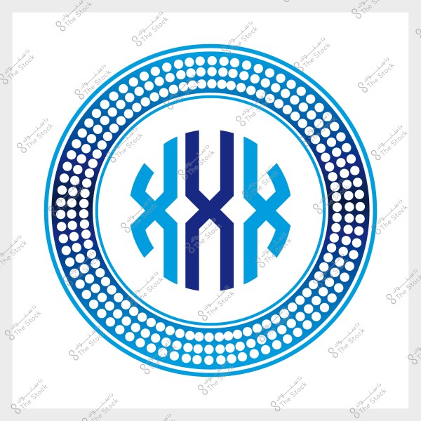 شعار دائري بتصميم هندسي باللونين الأزرق والأبيض.