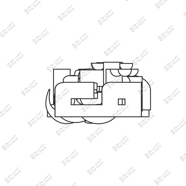 رسم تجريدي باستخدام خطوط مستقيمة ومنحنية في تصميم متناظر ومعقد.