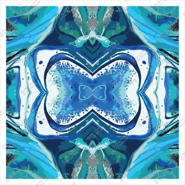 تصميم تجريدي متماثل بألوان زرقاء وخضراء معقدة.