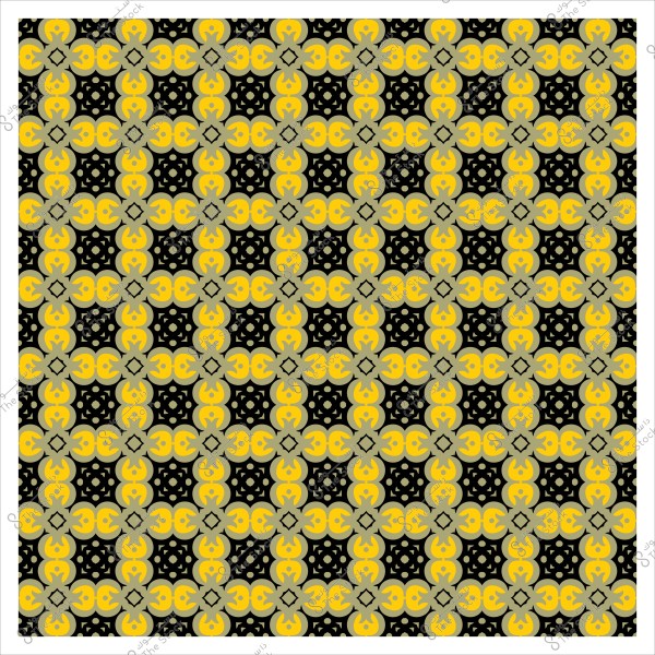 نمط زخرفي هندسي بتصميم متكرر باللون الأصفر والرمادي على خلفية سوداء.