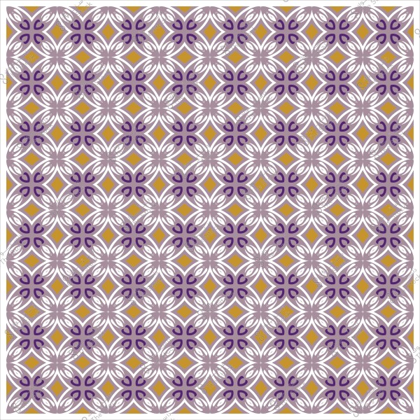 نمط هندسي مكرر بأشكال زهرية باللونين الأرجواني والأصفر