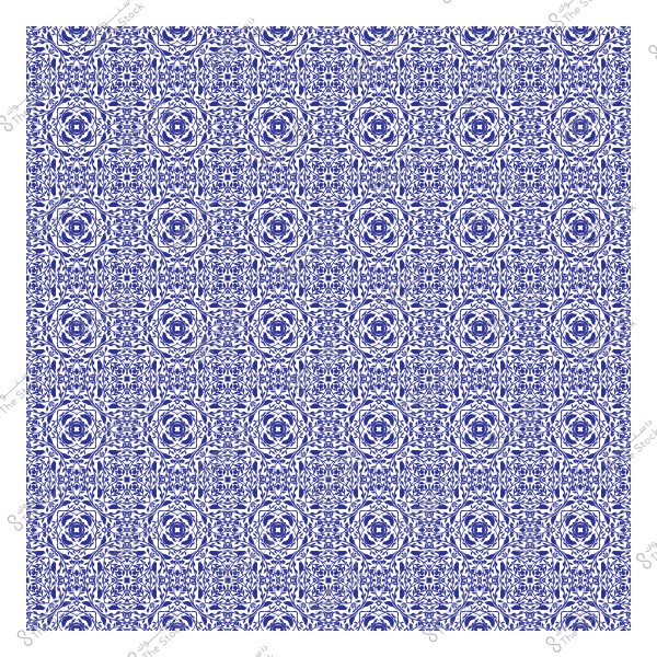 A repeating pattern featuring intricate blue geometric designs.