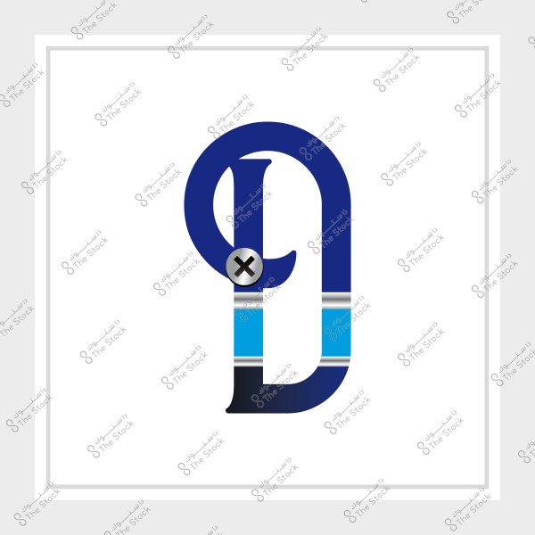 تصميم حرف "Q" بأسلوب فني بألوان زرقاء وبخطوط بيضاء وخطوط سوداء