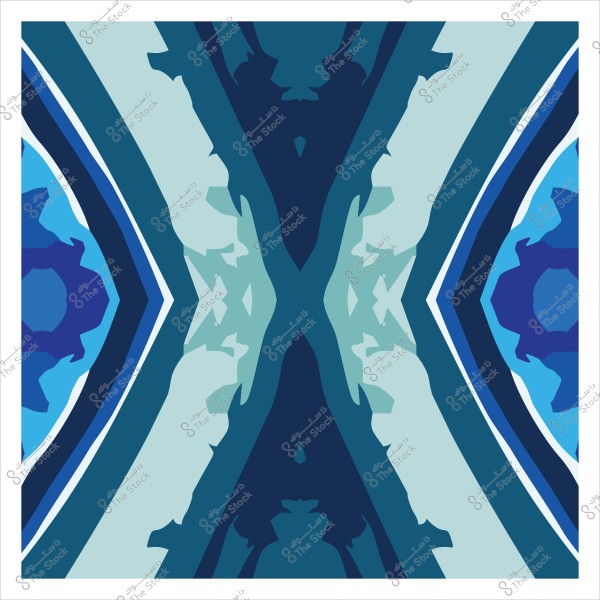 تصميم تجريدي بألوان زرقاء وخضراء متناظرة بأشكال هندسية مختلفة.