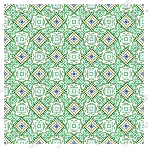 نمط زخرفي متماثل باللونين الأخضر والأزرق على خلفية بيضاء.