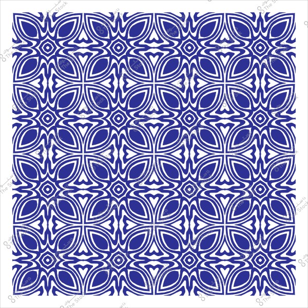 Symmetrical blue floral pattern with traditional Arabic Islamic design.