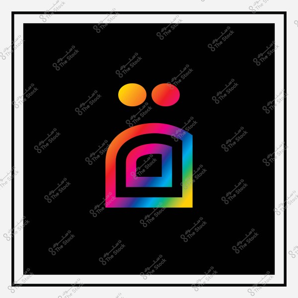 رمز بتصميم عربي حديث بألوان قوس قزح على خلفية سوداء.