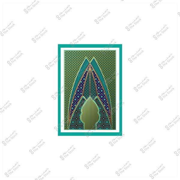 صورة تحتوي على تصميم هندسي مستوحى من الطراز الإسلامي, يتميز بأنماط متماثلة باللونين الأزرق والأخضر مع تفاصيل ذهبية. يوجد إطار بنفسجي رفيع حول التصميم بأكمله.

-