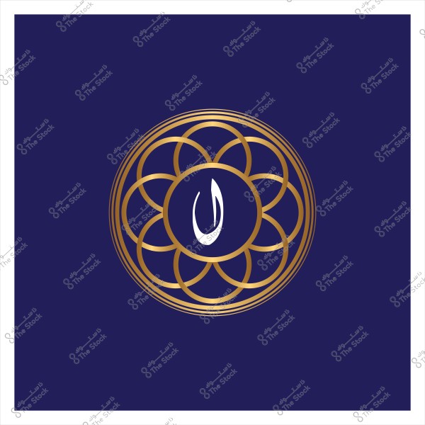 A golden decorative design on a dark blue background with the Arabic letter "Sheen" in the center.
